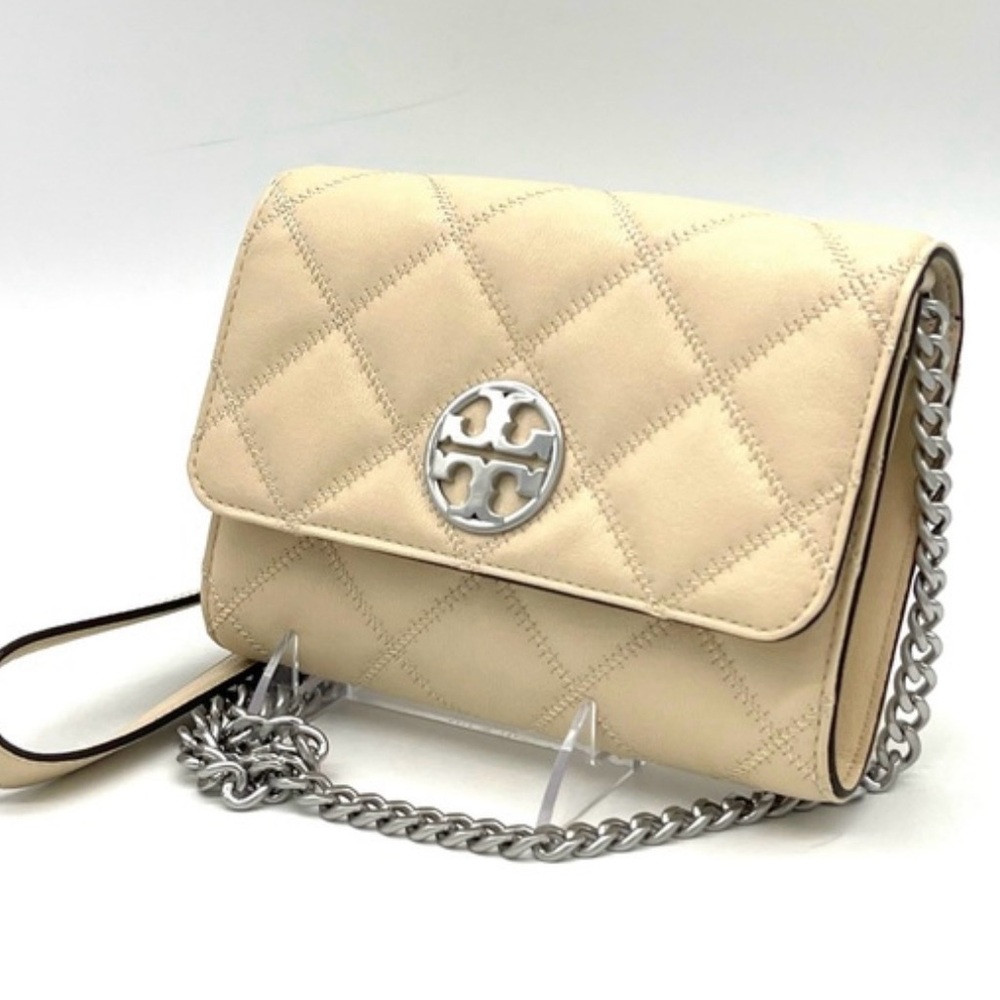 TORY BURCH Willa Beige Quilted Crossbody Bag